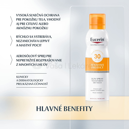 Eucerin Sun Sensitive Protect Dry Touch Transparentný sprej na opaľovanie na citlivú pokožku SPF30