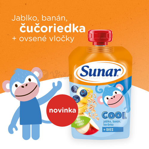 Sunar Cool Ovocná kapsička Čučoriedka, banán, ovsené vločky (od ukončeného 12. mesiaca)