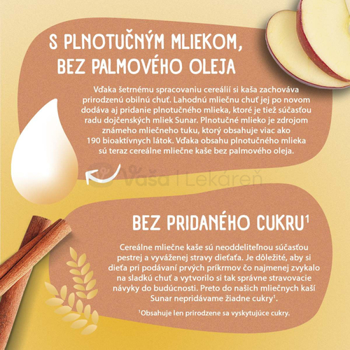 Sunar Mliečna kaša krupicová Na dobrú noc Škorica, jablko (od ukončeného 6. mesiaca)