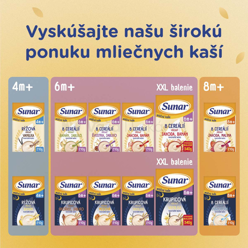 Sunar Mliečna kaša krupicová Na dobrú noc Škorica, jablko (od ukončeného 6. mesiaca)