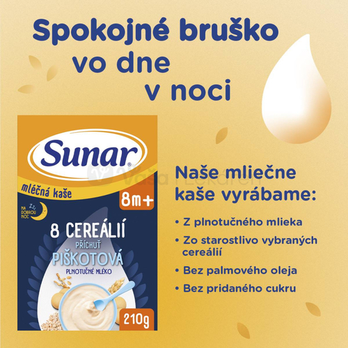 Sunar Mliečna kaša 8 cereálií Na dobrú noc Piškótová (od ukončeného 8. mesiaca)