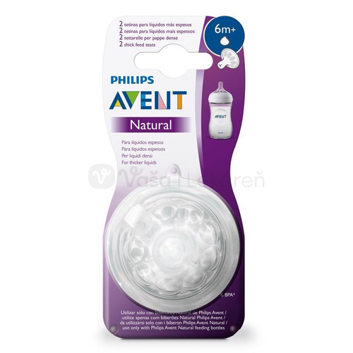 AVENT Natural č.6 Silikónový mäkký cumlík na fľašu, na kašu, Y prietok (6+ mesiacov)