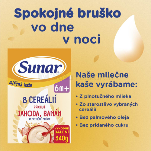 Sunar Mliečna kaša 8 cereálií Jahoda, banán XXL balenie (od ukončeného 6. mesiaca)