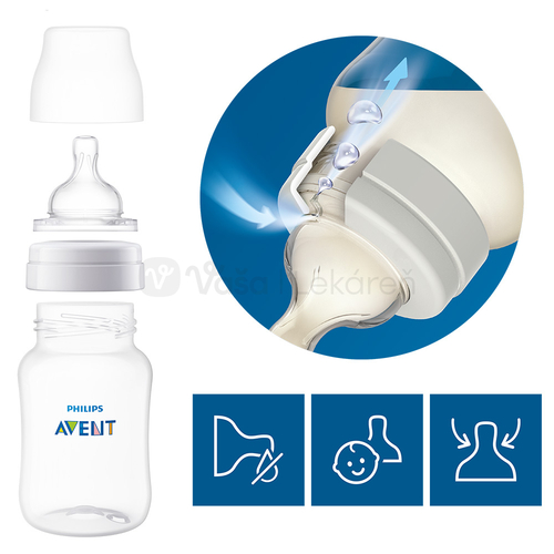 AVENT Fľaša Anti-colic, cumlík 3m+, antikolikový ventil