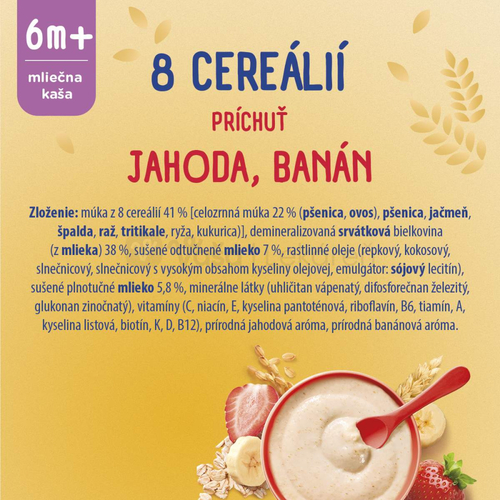 Sunar Mliečna kaša 8 cereálií Jahoda, banán XXL balenie (od ukončeného 6. mesiaca)