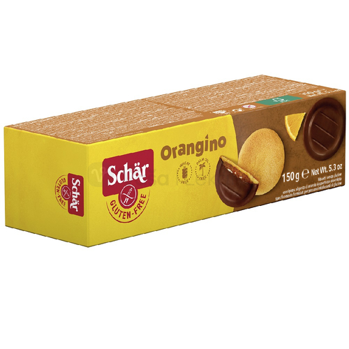 Schär Orangino bezlepkové piškóty polomáčané v čokoláde s pomarančovou náplňou