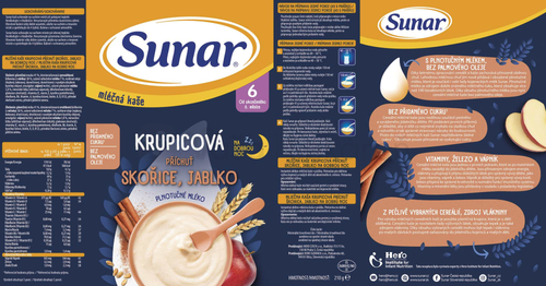 Sunar Mliečna kaša krupicová Na dobrú noc Škorica, jablko (od ukončeného 6. mesiaca)