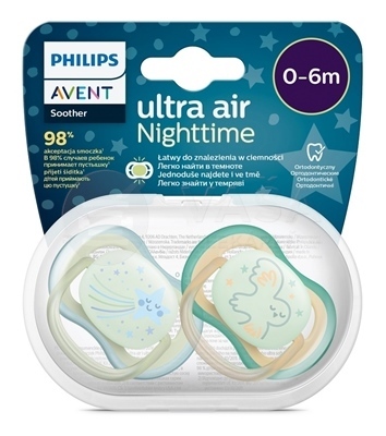 AVENT Ultra Air Night Nočný silikónový cumlík na utišovanie pre chlapca (0-6 mesiacov)