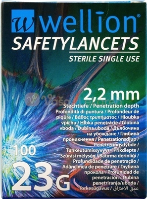 Wellion Safetylancets 23G Bezpečenostné lancety (hĺbka vpichu 2,2 mm)