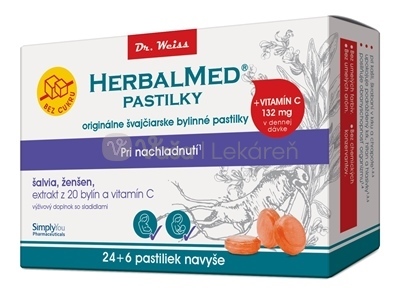 Dr. Weiss Herbalmed Pastilky bez cukru pri prechladnutí (šalvia, ženšen, 20 bylín, vitamín C)