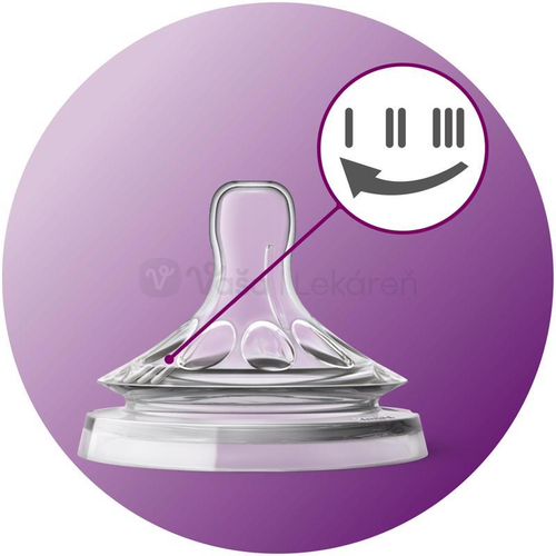 AVENT Natural č.5 Silikónový mäkký cumlík na fľašu, variabilný prietok (3+ mesiace)