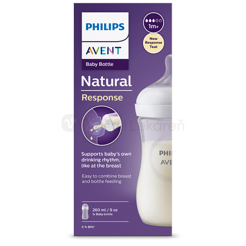 AVENT Natural Response Priehľadná fľaša s cumlíkom pre podporu rytmu pitia (1+ mesiac)