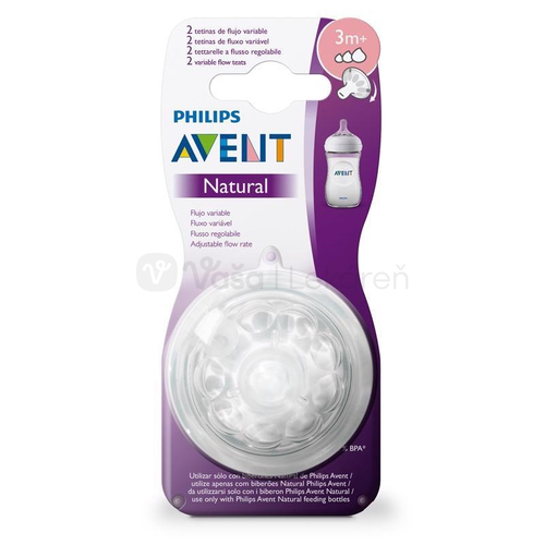 AVENT Natural č.5 Silikónový mäkký cumlík na fľašu, variabilný prietok (3+ mesiace)