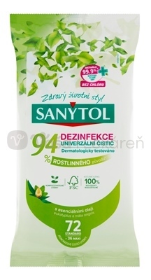 Sanytol Dezinfekcia Univerzálne čistiace utierky 94% rastlinného pôvodu Eukalyptus & mäta