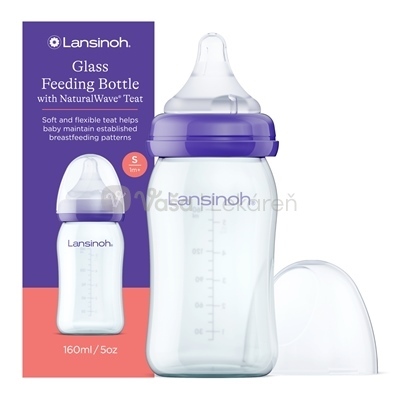 Lansinoh Sklenená fľaša s NaturalWave cumľom (pomalý prietok SF)