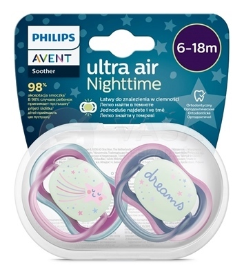 AVENT Ultra Air Night Nočný silikónový cumlík na utišovanie pre dievča (6-18 mesiacov)