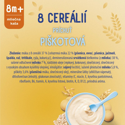 Sunar Mliečna kaša 8 cereálií Na dobrú noc Piškótová (od ukončeného 8. mesiaca)