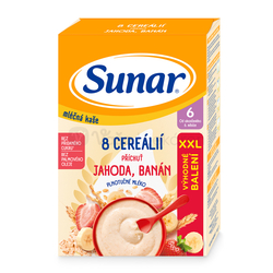 Sunar Mliečna kaša 8 cereálií Jahoda, banán XXL balenie (od ukončeného 6. mesiaca)