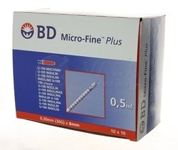 BD Micro Fine Plus Inzulínové striekačky s ihlou U-100, 30G/0,5ml