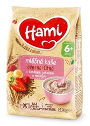 Hami Mliečna kaša ovseno - ražná s banánom, jahodami a malinami (od ukončeného 6. mesiaca)