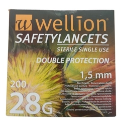 Wellion Safetylancets 28G Bezpečnostné lancety (hĺbka vpichu 1,5 mm)