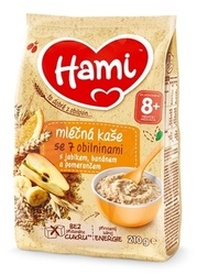 Hami Mliečna kaša so 7 obilninami s jablkom, banánom a pomarančom (od ukončeného 8. mesiaca)