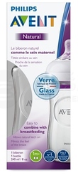 AVENT Natural Sklenená fľaša s extra mäkkým cumlíkom s pomalým prietokom (1+ mesiac)