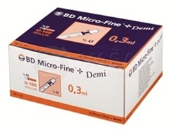 BD Micro Fine + Demi Inzulínové striekačky s ihlou U-100, 30G/0,3 ml