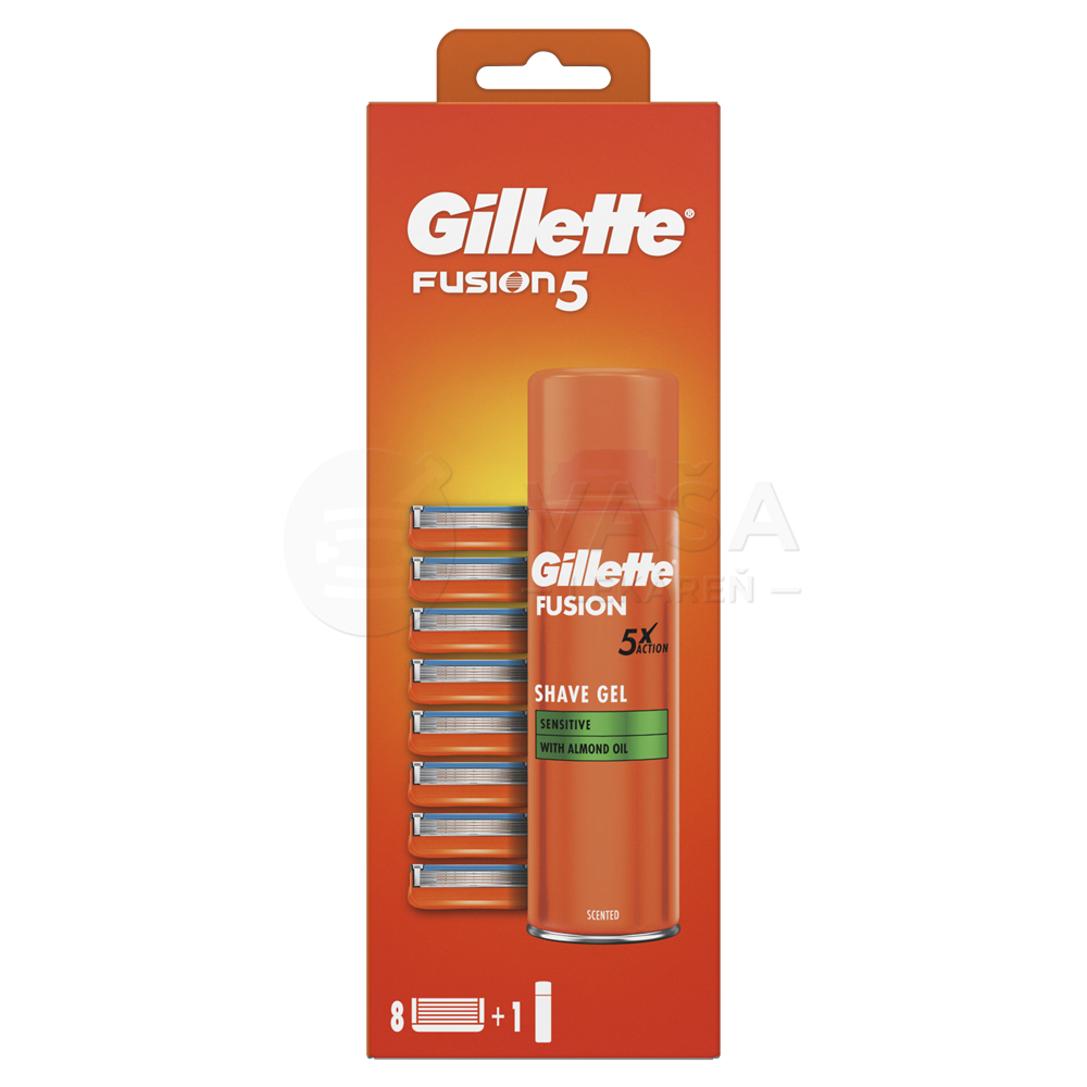 Gillette Fusion Pánske náhradné holiace hlavice + Gél na holenie Sensitive (Set)