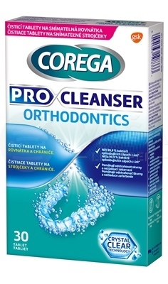 Corega Pro Cleanser Orthodontics Antibakteriálne čistiace tablety na ortodontické pomôcky