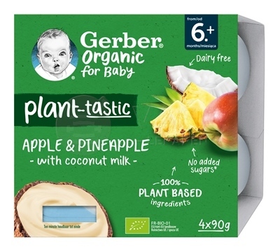 Gerber Organic BIO Rastlinný dezert Jablko a ananás s kokosovým mliekom (od ukončeného 6. mesiaca)