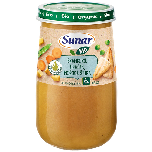 Sunar BIO Príkrm Zemiaky, hrášok, morská šťuka, olivový olej (od ukončeného 6. mesiaca)