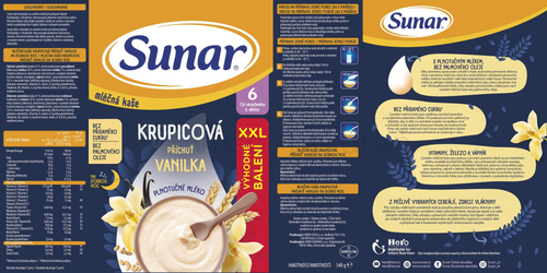 Sunar Mliečna kaša krupicová Na dobrú noc Vanilková XXL balenie (od ukončeného 6. mesiaca)