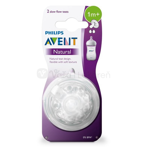 AVENT Natural č.2 Silikónový extra mäkký cumlík na fľašu, pomalý prietok (1+ mesiac)