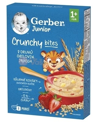 Gerber Junior Nemliečna kaša s chrumkavými kúskami Jahodová (od ukončeného 1. roka)