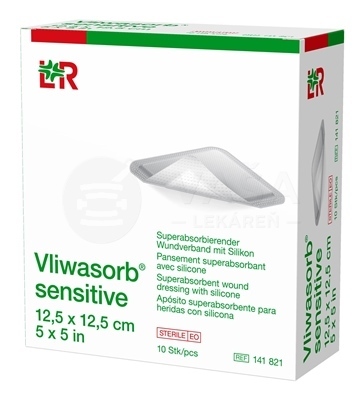 Vliwasorb Sensitive Superabsorpčné sterilné krytie na rany so silikónom (12,5 x 12,5 cm)