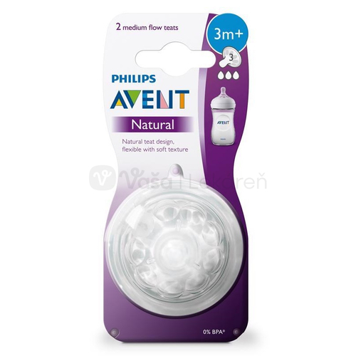 AVENT Natural č.3 Silikónový mäkký cumlík na fľašu, stredný prietok (3+ mesiace)