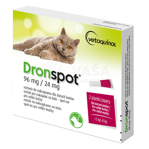 Dronspot 96 mg/24 mg Spot-on na odčervenie pre veľké mačky (&gt;5 - 8 kg)