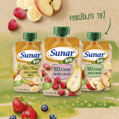 Sunar BIO Ovocná kapsička Jablko, jahoda, čučoriedka (od ukončeného 4.mesiaca)