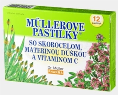 Müllerove pastilky so skorocelom, materinou dúškou a vitamínom C (pri kašli)