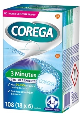 Corega 3 Minutes Antibakteriálne čistiace tablety na zubné protézy