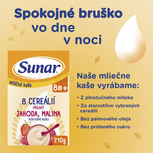 Sunar Mliečna kaša 8 cereálií Jahoda, malina (od ukončeného 8. mesiaca)