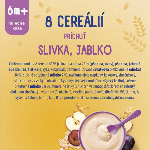 Sunar Mliečna kaša 8 cereálií Slivka, jablko (od ukončeného 6. mesiaca)