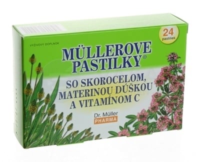 Müllerove pastilky so skorocelom, materinou dúškou a vitamínom C (pri kašli)