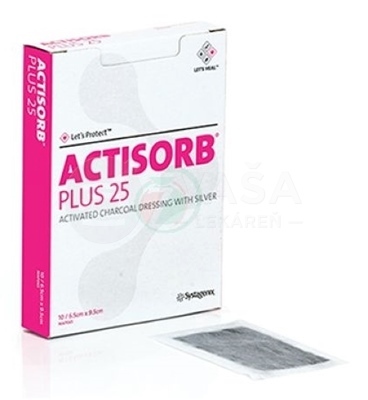Actisorb Plus 25 Obväz s aktívnym uhlím a striebrom (6,5 x 9,5 cm)
