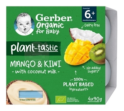 Gerber Organic BIO Rastlinný dezert Mango a kiwi s kokosovým mliekom (od ukončeného 6. mesiaca)