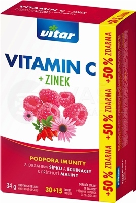 Vitar Vitamín C + Zinok + echinacea a šípky
