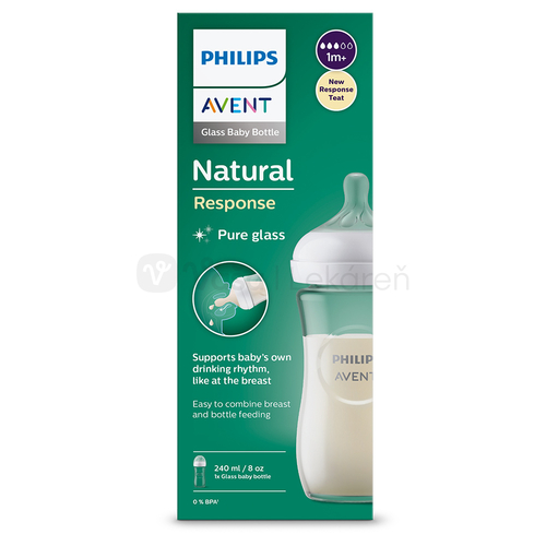 AVENT Natural Response Sklenená fľaša s cumlíkom pre podporu rytmu pitia (1+ mesiac)