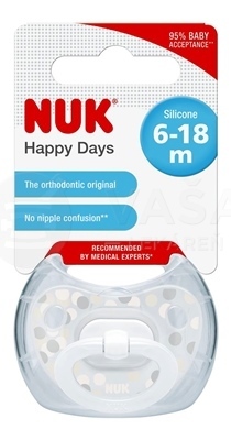 NUK Classic Happy Days Utišujúci silikónový cumlík, veľkosť 2 (6-18 mesiacov), rôzne farby, box