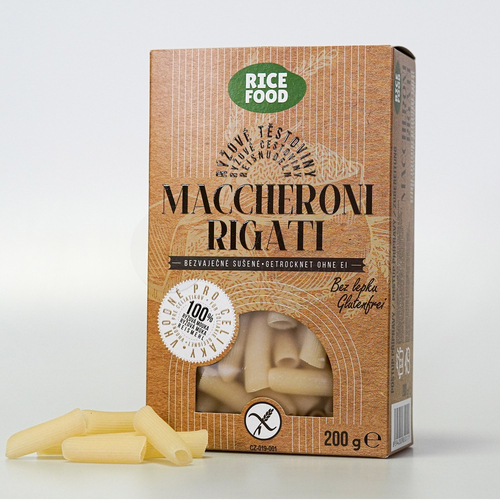 RiceFood Bezlepkové ryžové cestoviny Maccheroni Rigati (trubičky)